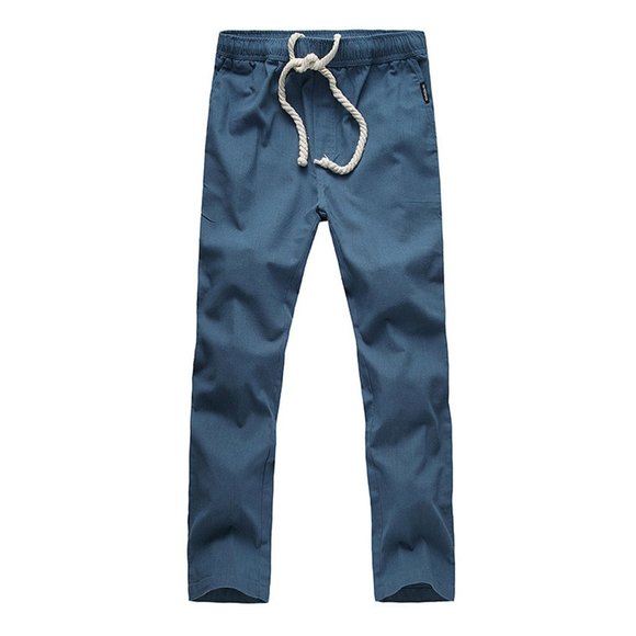 Linen Blend Lightweight Solid Casual Pants Drawstring Rope Pockets Elastic Waist - Picture 5 of 13